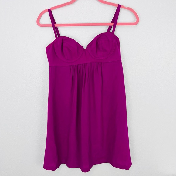 REBECCA TAYLOR Bra Cup Bustier Mini Slip Dress 100% Silk Fuchsia Purple Size 2 - Picture 2 of 6